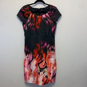 Elie Tahari Size 10 Black/Multicolor Floral Sheath Dress: 4918